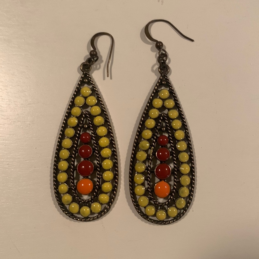 Lucky Brand Yellow and Red Beaded Earrings